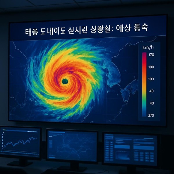 태풍 경로 및 예상 풍속 지도